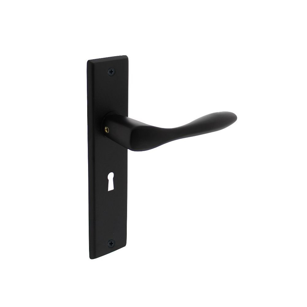 Deurkruk Banaan met schild sleutelgat 56 mm mat zwart
