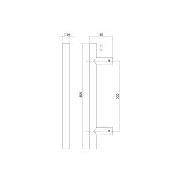 Deurgreep per stuk T-vorm 500x80x30 hart op hart 300mm RVS
