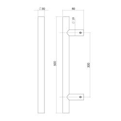 Deurgrepen per paar T-vorm 500x82x30 hart op hart 300 RVS
