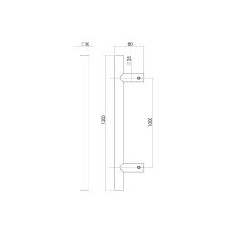 Deurgreep per stuk T-vorm 1200x80x30 hart op hart 1000mm RVS