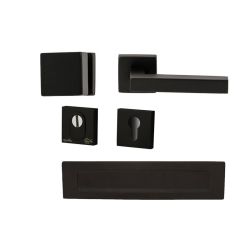 Voordeurset Quadro exc. vierkant zwart met anti-kerntrek SKG***