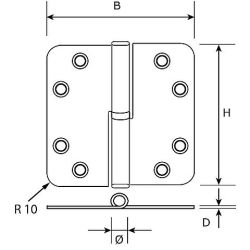 SKG3 kogelstiftpaumelle rechts 89x89mm afgerond RVS/zwart