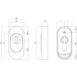 Veiligheid-schuifrozet ovaal 74x14x13 RVS kerntrekbeveiliging