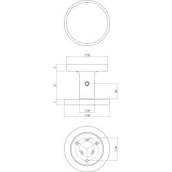 Voordeurknop Rond Ø55 mm éénzijdige montage aluminium/zwart