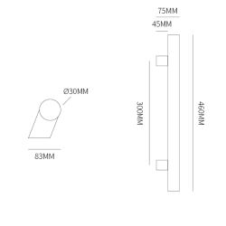 Handgreep T-model rond schuin 30x300x460 mm mat zwart