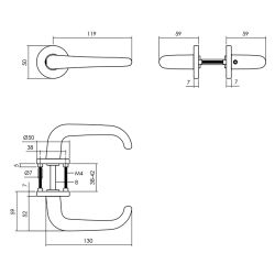 Deurkruk Cue rond rozet met nokken aluminium/zwart
