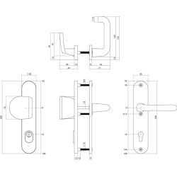 Veiligheidsbeslag aluminium/zwart SKG3 greep/kruk profielcilinder 72 mm met kerntrekbeveiliging