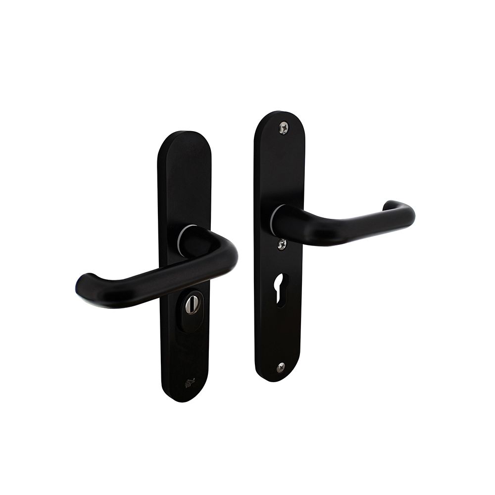 Veiligheidsbeslag aluminium/zwart SKG3 kruk/kruk profielcilinder 55 mm met kerntrekbeveiliging