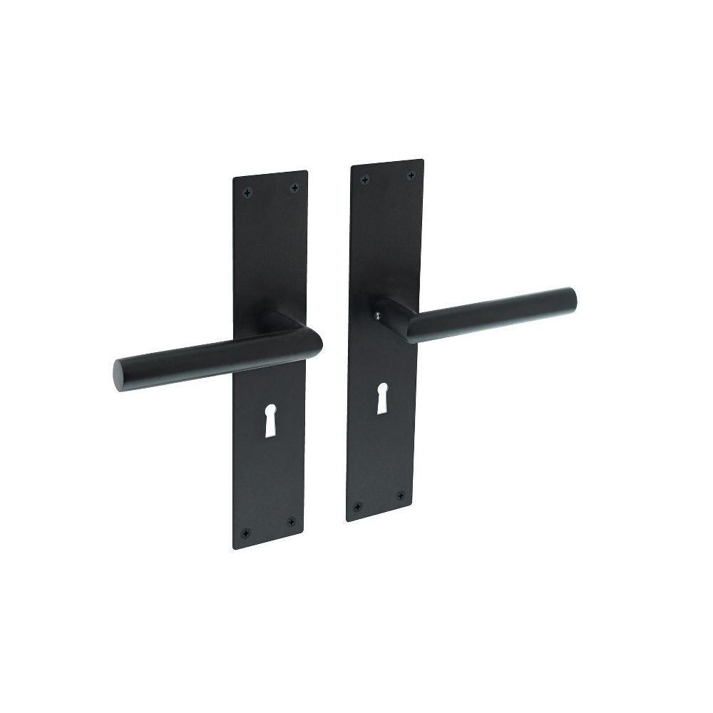 Deurkruk Jura recht hoek 90° op schild sleutelgat 56mm zwart