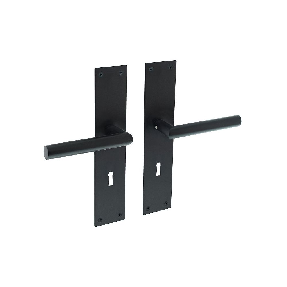 Deurkruk Jura recht hoek 90° op schild sleutelgat 72mm zwart