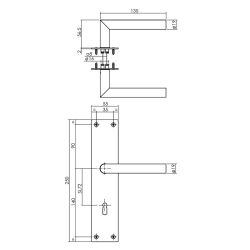 Deurkruk Jura recht hoek 90° op schild sleutelgat 72mm zwart