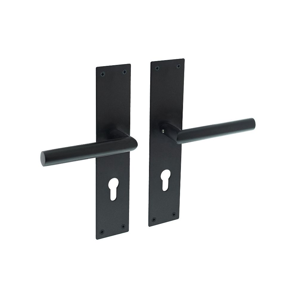 Deurkruk Jura recht hoek 90° op schild profielcilindergat 72mm zwart