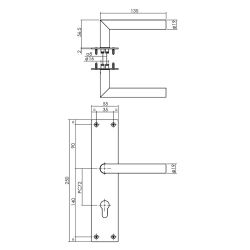 Deurkruk Jura recht hoek 90° op schild profielcilindergat 72mm zwart