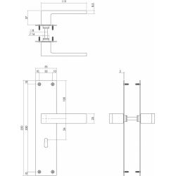 Deurkruk Amsterdam op schild sleutelgat 56mm zwart
