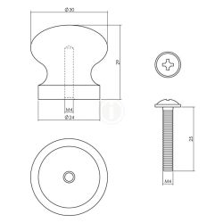 Knop 30mm grenenhout