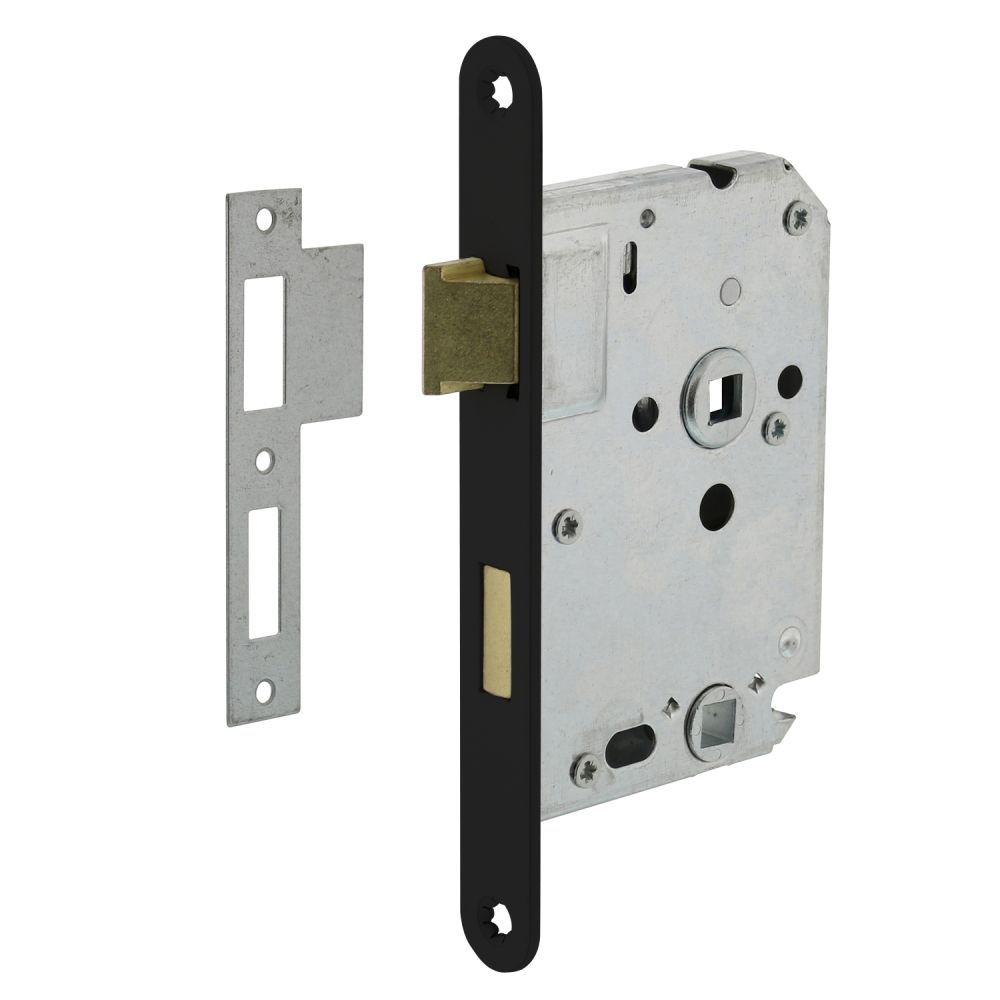 Intersteel badkamer/toiletslot 63/8mm met zwarte voorplaat 20x175 mm