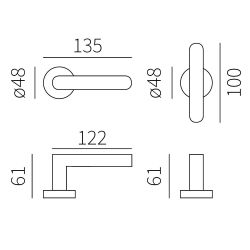 Deurkruk L-T model rechts op rond rozet - messing getrommeld