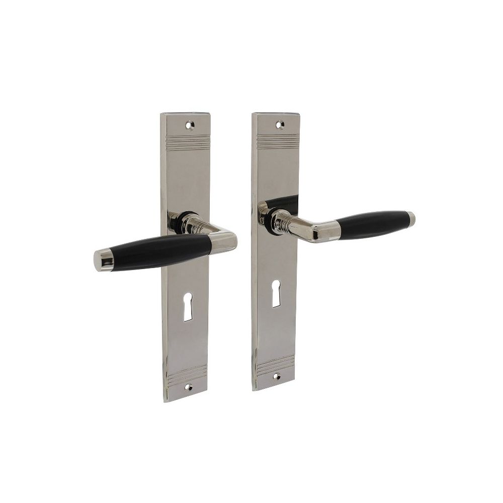 Deurkruk Ton Basic op schild sleutelgat 56mm - nikkel/ebbenhout