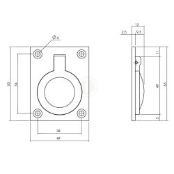 Luikring rechthoekig 65x49mm - messing getrommeld