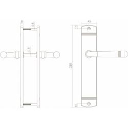 Deurkruk Emily op schild 235x45x8 mm blind messing gelakt