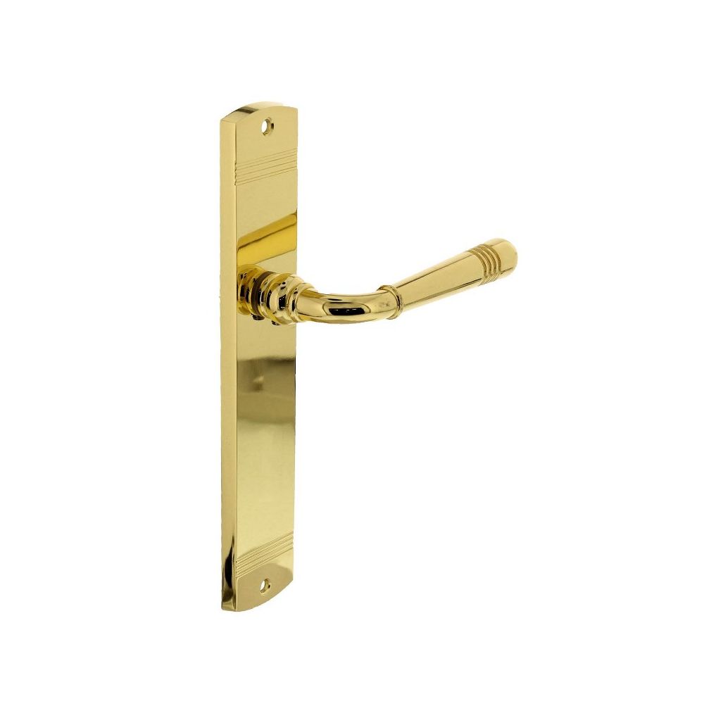 Deurkruk Emily op schild 235x45x8 mm blind messing gelakt