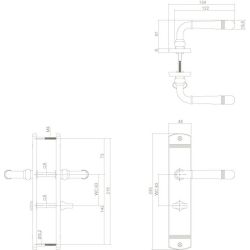 Deurkruk Emily op schild 235x45x8 mm met WC63/8 mm chroom
