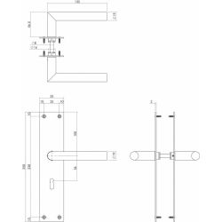 Deurkruk Jura met schild 250x55x2mm sleutelgat 56mm rvs geborsteld