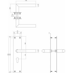 Deurkruk Jura met schild 250x55x2mm profielcilindergat 55mm rvs geborsteld