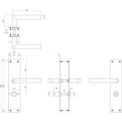 Deurkruk Jura met schild 250x55x2mm WC63/8 rvs geborsteld