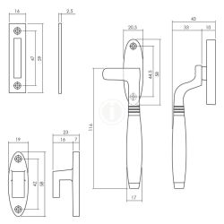 Raamsluiting links nikkel/ebbenhout