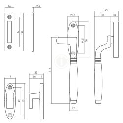 Raamsluiting Ton links chroom mat/ebbenhout