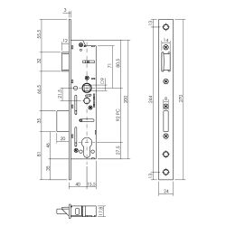 P+E Veiligheidsslot profielcilindergat 92mm doornmaat 40mm DIN rechts/links met rvs geborstelde voorplaat 270x24mm 