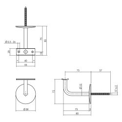 P+E Leuninghouder rond ø58mm hol zadel rvs geborsteld