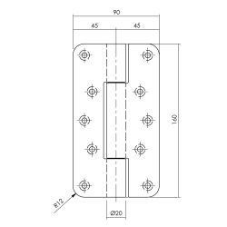 P+E Projectscharnier CE hout/hout 160mm rvs geborsteld