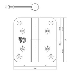 P+E Kogelstift paumelle SKG3 hout/hout 100mm DIN links rvs geborsteld