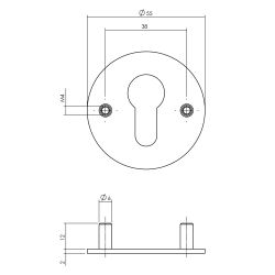 P+E Rozet profielcilindergat rond ø55x2mm met M4 draadbussen rvs geborsteld