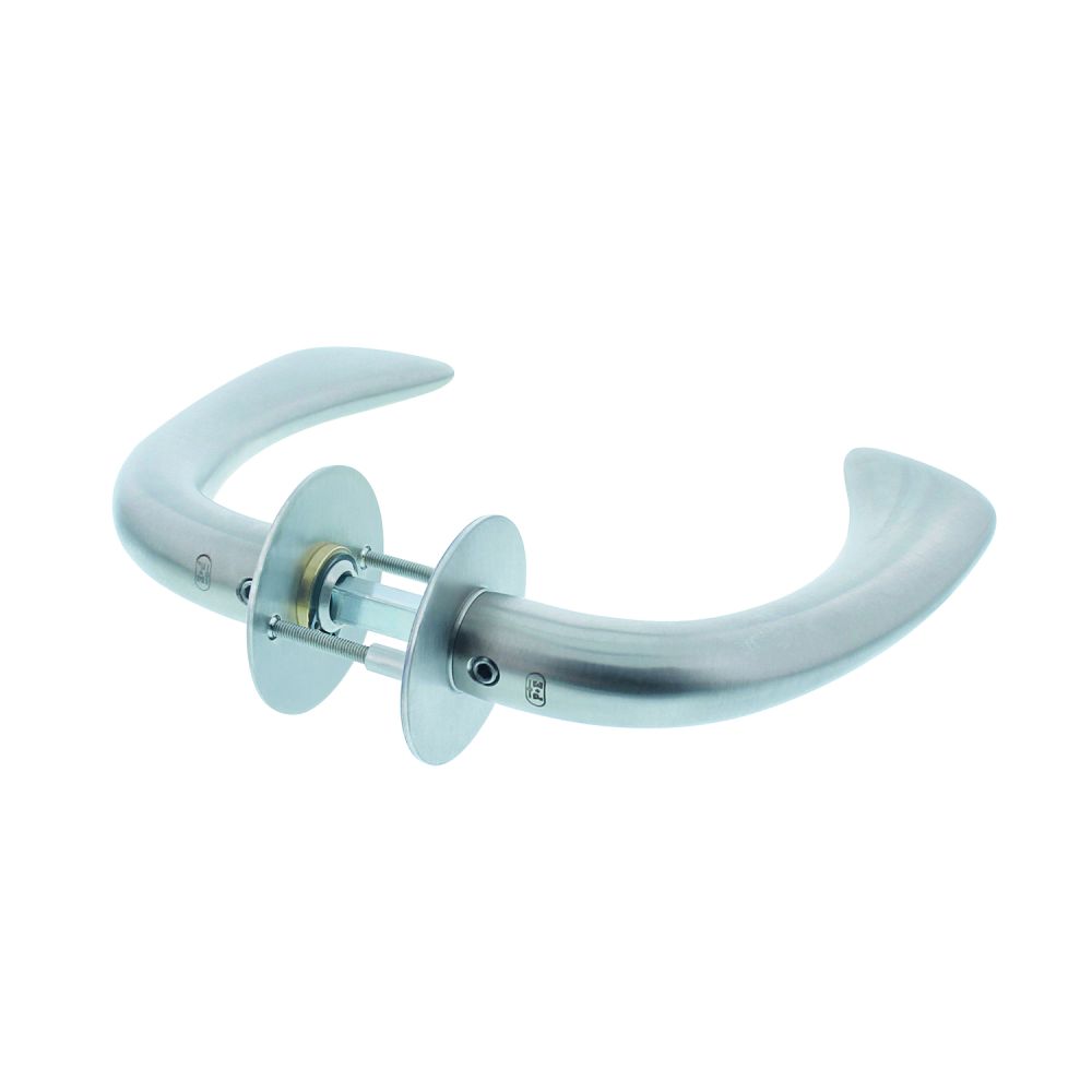 P+E Deurkruk 'Erick' op ronde rozet 8mm stift rvs geborsteld