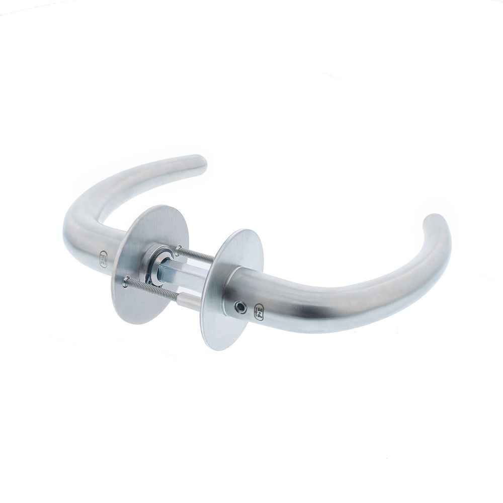 P+E Deurkruk Sabel op ronde rozet 8mm stift rvs geborsteld