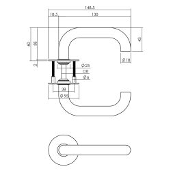 P+E Deurkruk U-model op ronde rozet 8mm stift rvs geborsteld