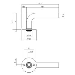 P+E Gatdeel deurkruk L-model op ronde rozet 8mm stift rvs geborsteld
