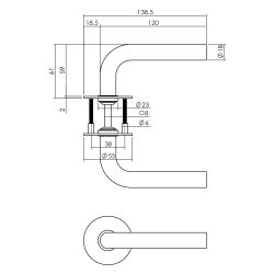 P+E Deurkruk L-model op ronde rozet 8mm stift rvs geborsteld