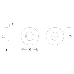 Rozet met toilet-/badkamersluiting verdekt 50x8mm messing gelakt