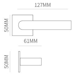 Deurkruk Ottawa Zwart op vierkant rozet 4mm dun