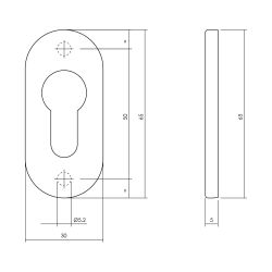 Intersteel Rozet ovaal met profielcilindergat verdekt 65x30x5mm RVS