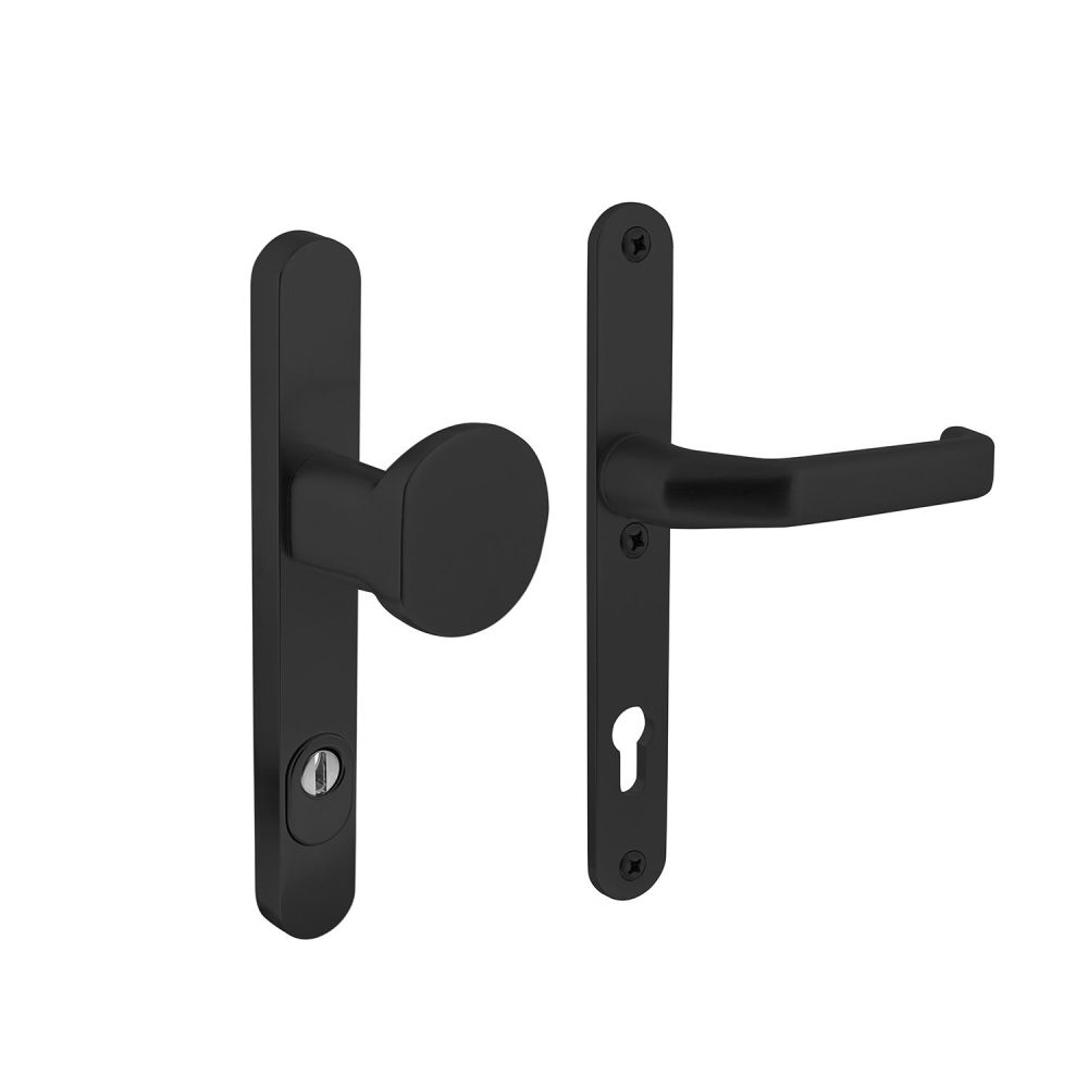 Veiligheidsbeslag SKG3 smal greep/kruk profielcilindergat 92mm met kerntrekbeveiliging aluminium/zwart