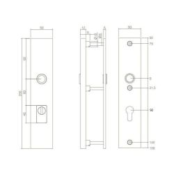 Veiligheidsschilden SKG3 rechthoekig doorgaand profielcilindergat 92mm met kerntrekbeveiliging RVS