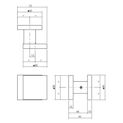 Voordeurknop vierkant 60x60mm aluminium, éénzijdige montage