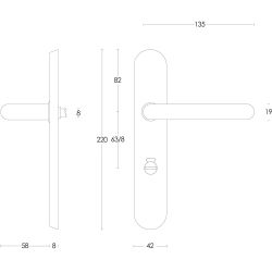 Deurkruk Rond op verdekt schild met toilet-/badkamersluiting RVS