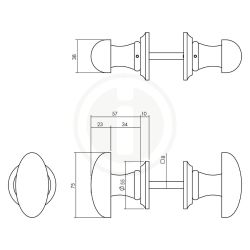 Knopkruk ovaal met rozet zwart hout