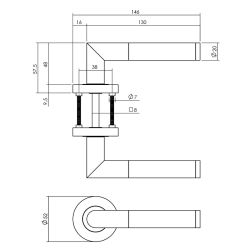 Deurkruk Bastian op rozet geveerd met 7mm nokken antraciet